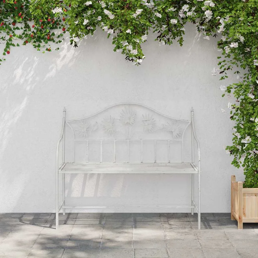 Banc de jardin Blanc antique 104 x 52,5 x 89 cm Acier - 3