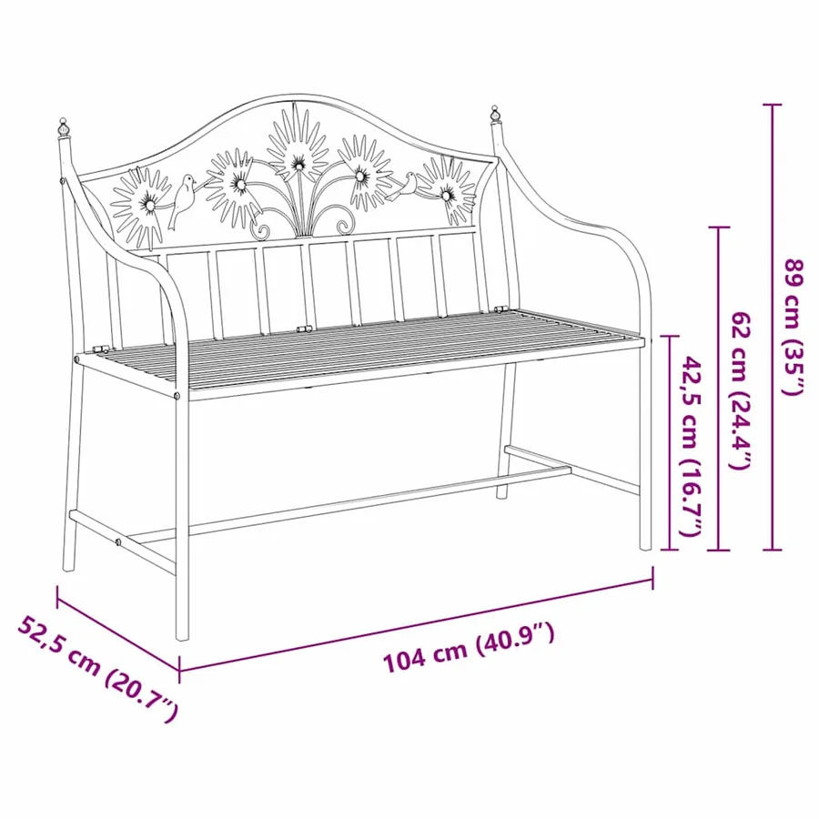 Banc de jardin Blanc antique 104 x 52,5 x 89 cm Acier - 9