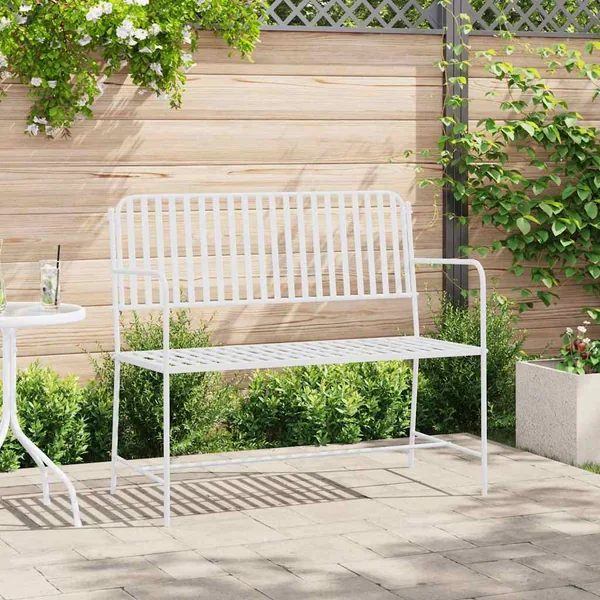 Banc de jardin Blanc Uni 103,5 x 51,5 x 90 cm Acier