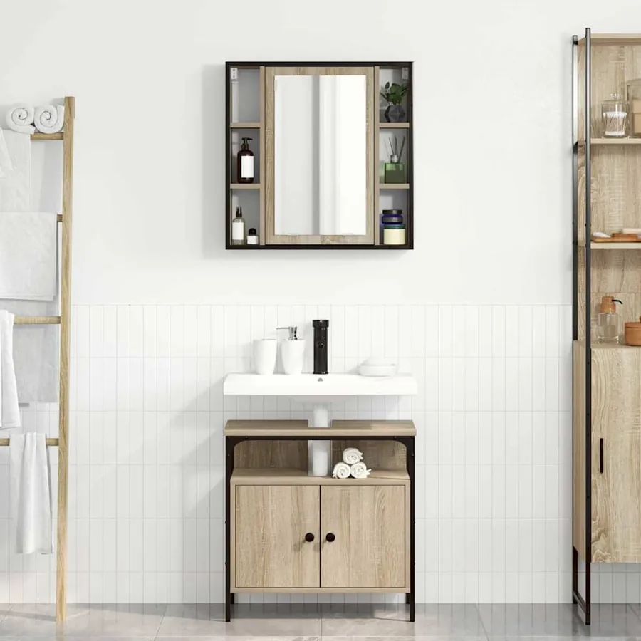 Ensemble de mobilier de salle de bain avec étagère 2 pcs Marron
