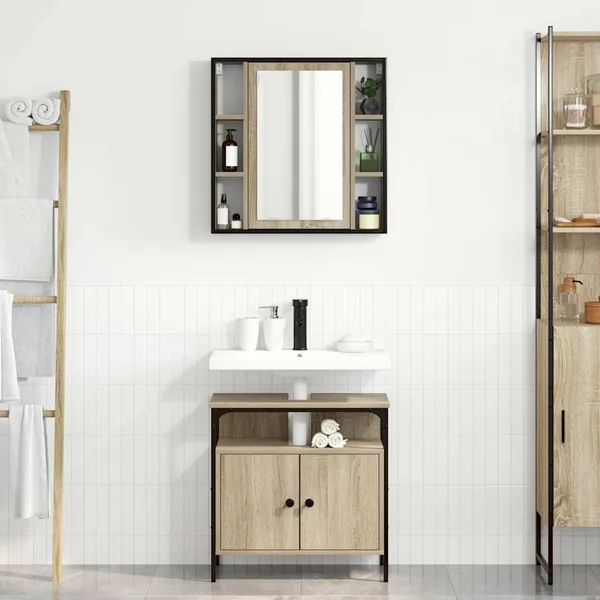 Ensemble de mobilier de salle de bain avec étagère 2 pcs Marron