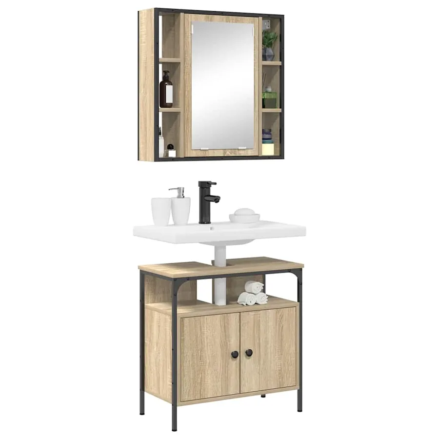 Ensemble de mobilier de salle de bain avec étagère 2 pcs Marron - 3
