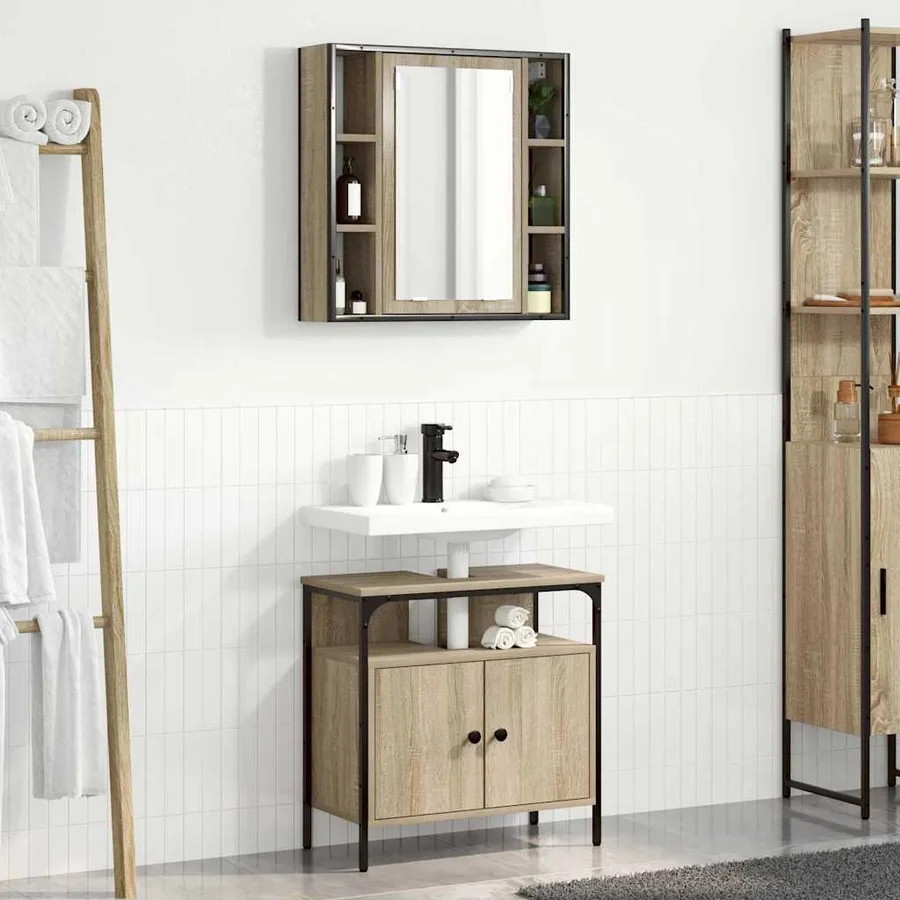 Ensemble de mobilier de salle de bain avec étagère 2 pcs Marron - 4