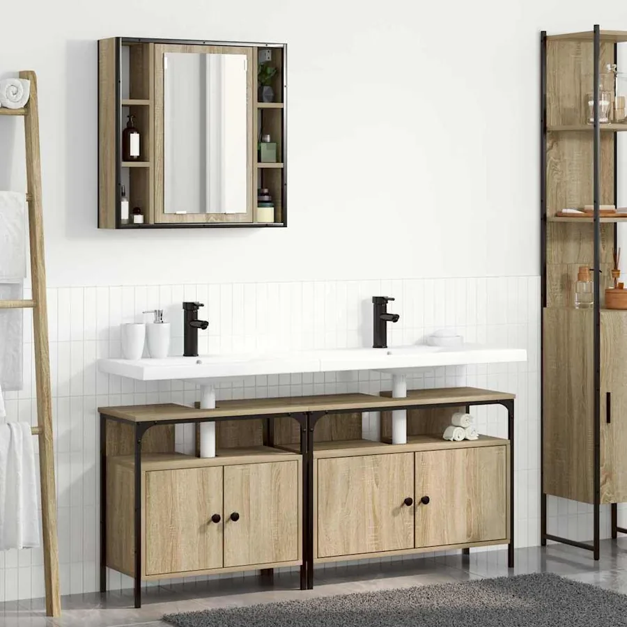Ensemble de mobilier de salle de bain avec étagère 3 pcs Marron