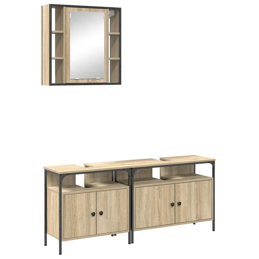 Ensemble de mobilier de salle de bain avec étagère 3 pcs Marron - 2
