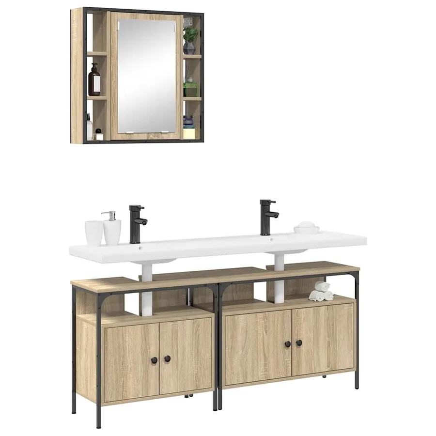 Ensemble de mobilier de salle de bain avec étagère 3 pcs Marron - 3