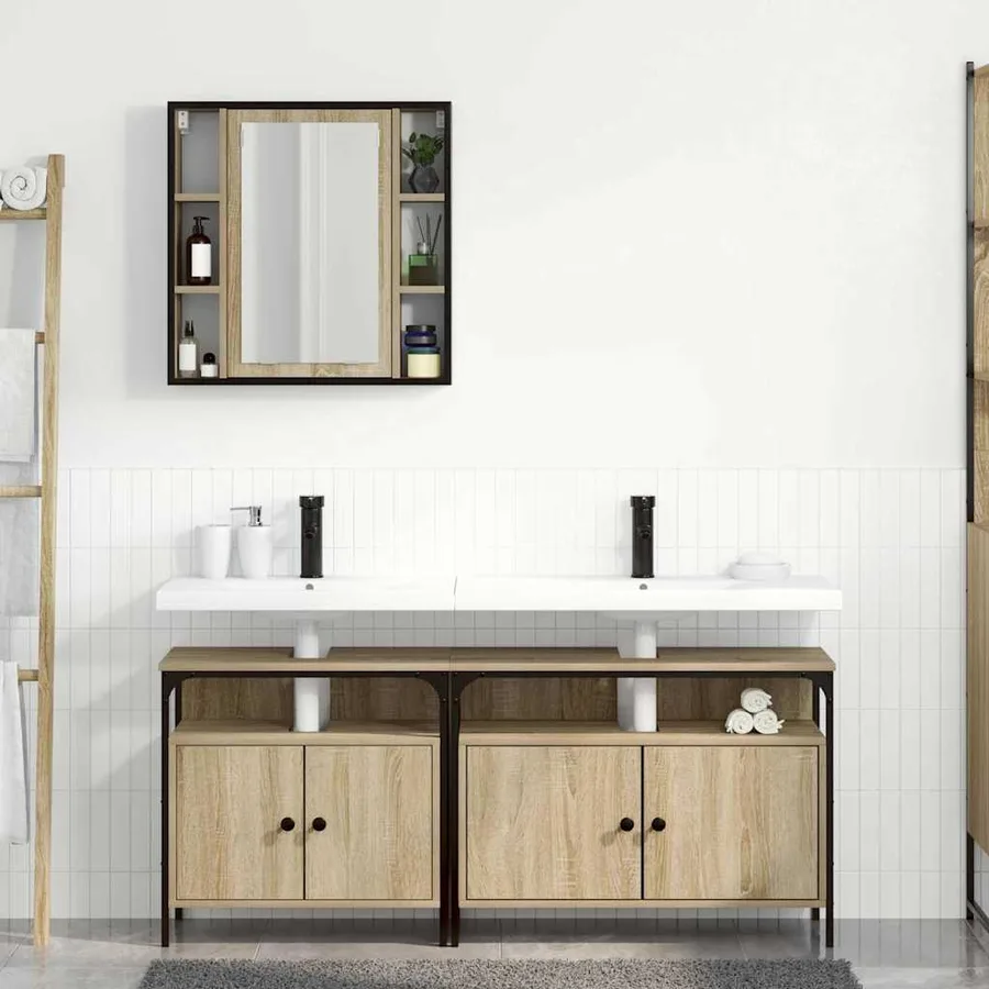 Ensemble de mobilier de salle de bain avec étagère 3 pcs Marron - 4