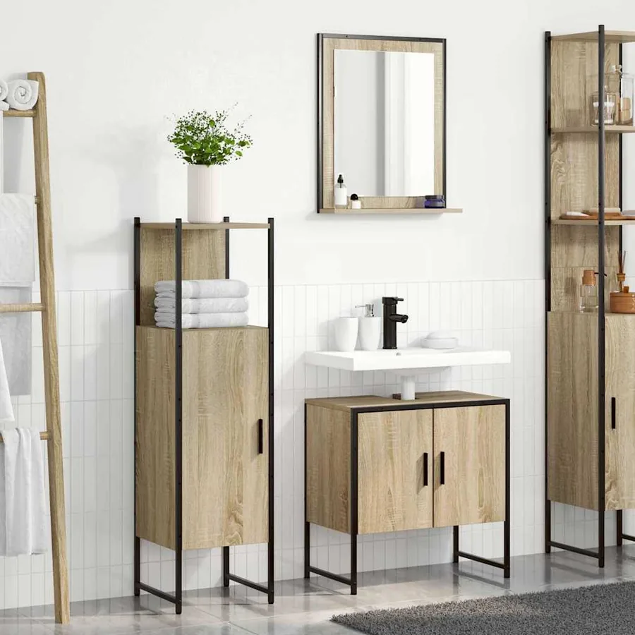 Ensemble de mobilier de salle de bain avec étagère 3 pcs Marron