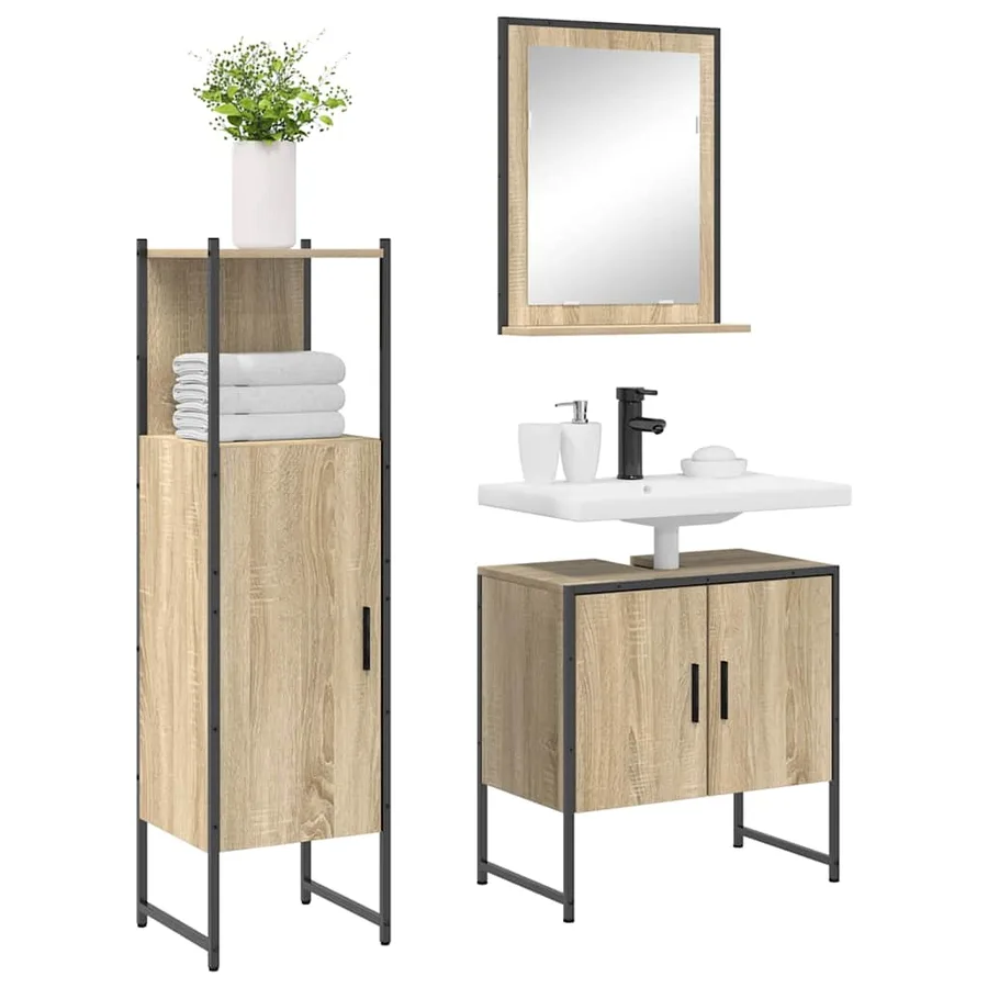 Ensemble de mobilier de salle de bain avec étagère 3 pcs Marron - 3