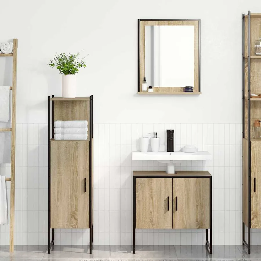 Ensemble de mobilier de salle de bain avec étagère 3 pcs Marron - 4