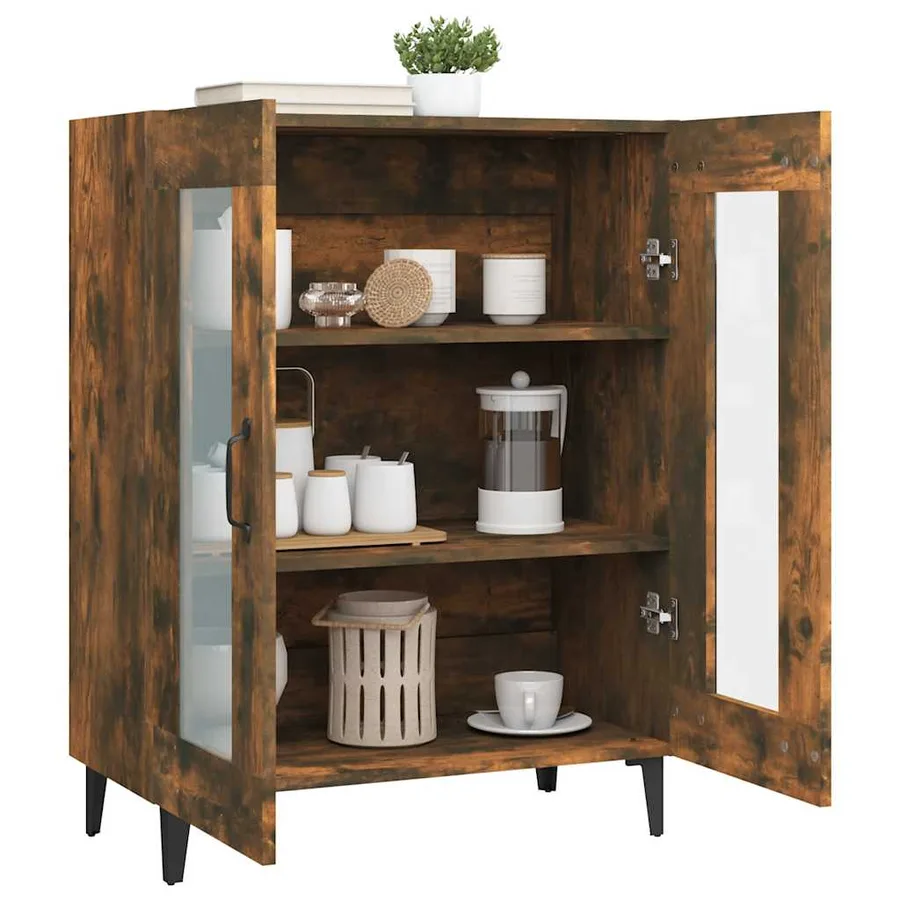 Buffet chêne fumé 69,5x34x90 cm bois d'ingénierie - 5