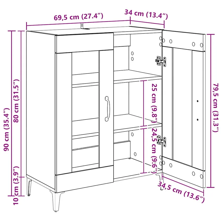 Buffet chêne fumé 69,5x34x90 cm bois d'ingénierie - 9