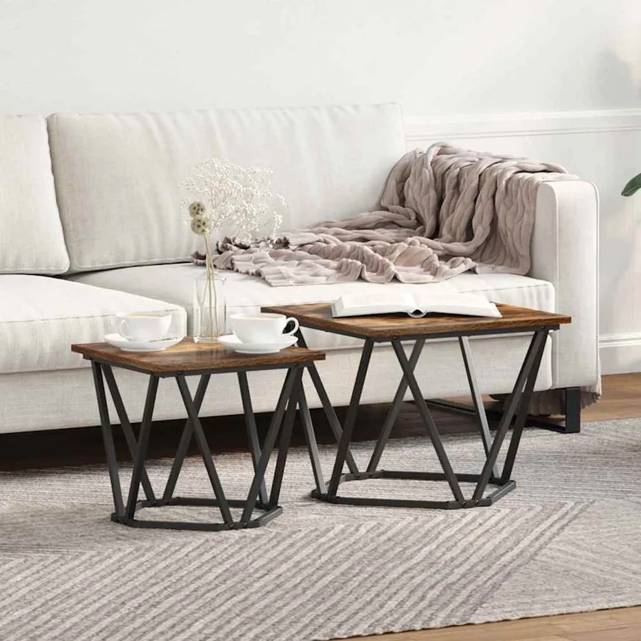 Ensemble de tables d'appoint 2 pcs Chêne fumé