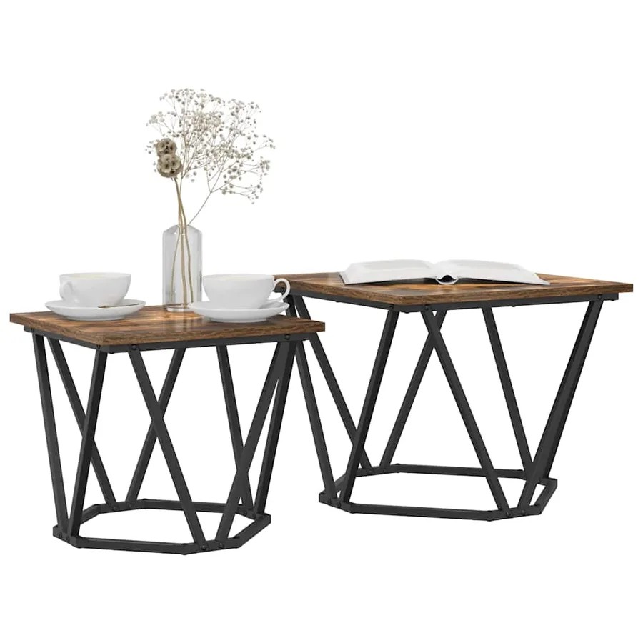 Ensemble de tables d'appoint 2 pcs Chêne fumé - 3