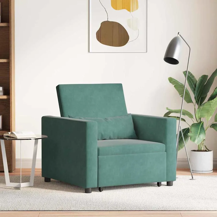 Canapé-lit escamotable simple avec des roues Vert foncé Velours