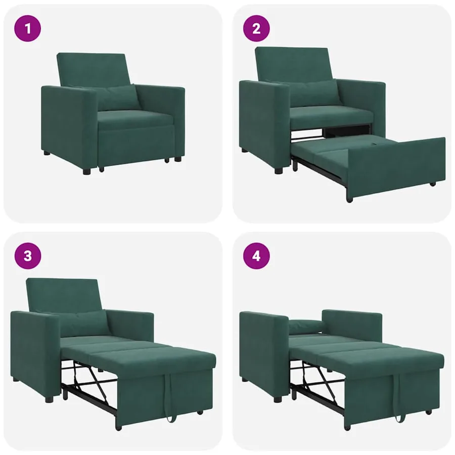 Canapé-lit escamotable simple avec des roues Vert foncé Velours - 9