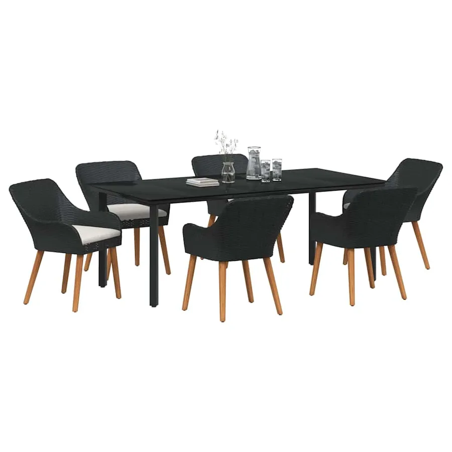 Ensemble de salle à manger pour jardin 7 pcs Noir polyrotin - 3