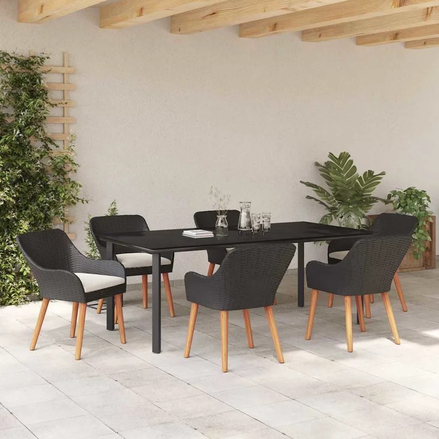 Ensemble de salle à manger pour jardin 7 pcs Noir polyrotin - 4