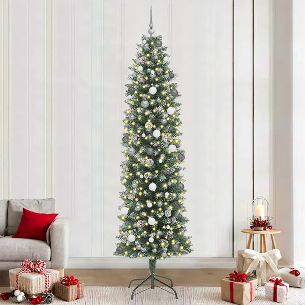 Arbre de Noël artificiel slim avec 300 LED Vert et blanc 240 cm