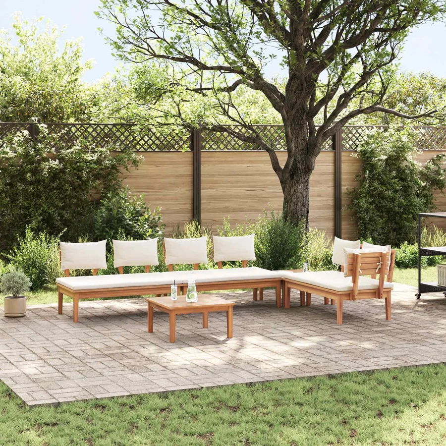 Ensemble de canapé de jardin 5 pcs Marron et Crème