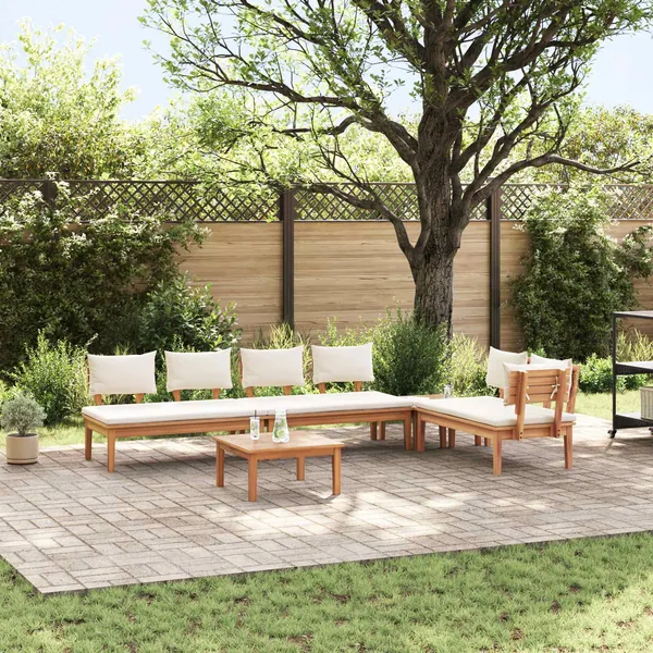 Ensemble de canapé de jardin 5 pcs Marron et Crème