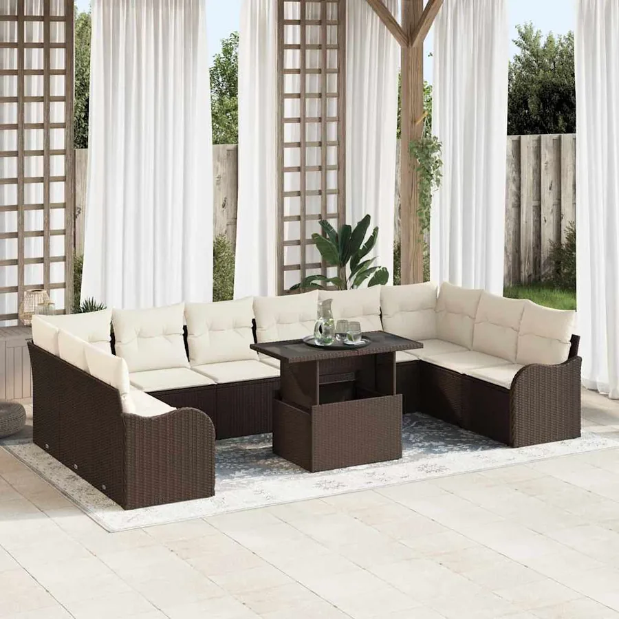Ensemble de canapé de jardin 11 pcs Marron Poly rotin