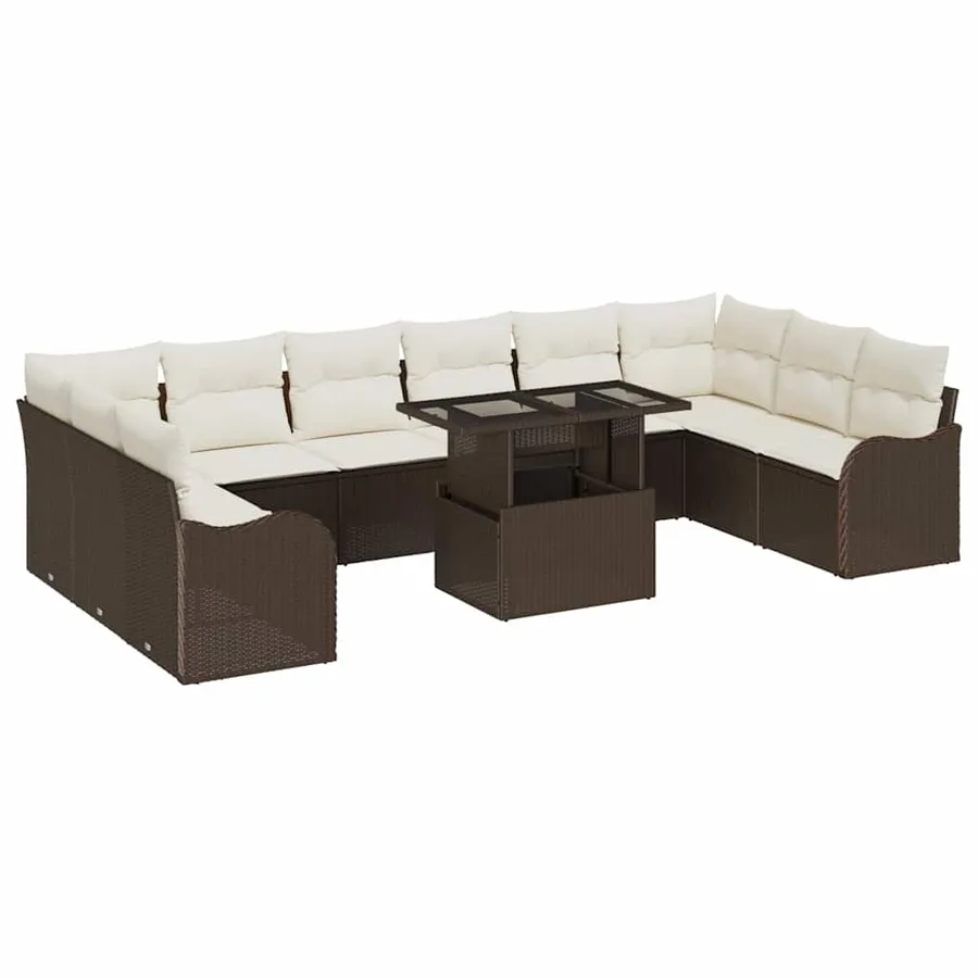 Ensemble de canapé de jardin 11 pcs Marron Poly rotin - 2