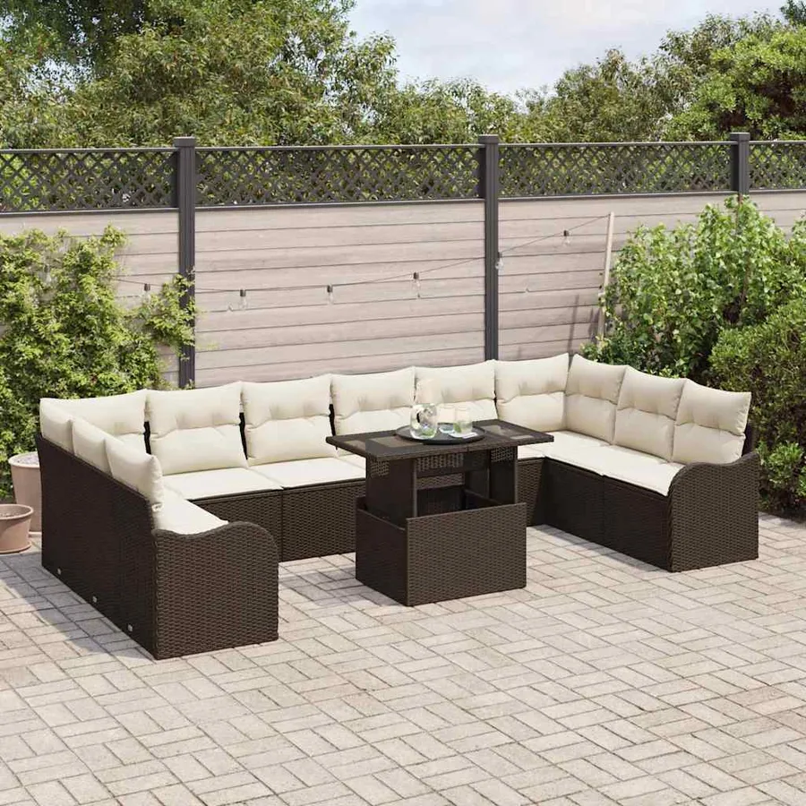 Ensemble de canapé de jardin 11 pcs Marron Poly rotin - 3