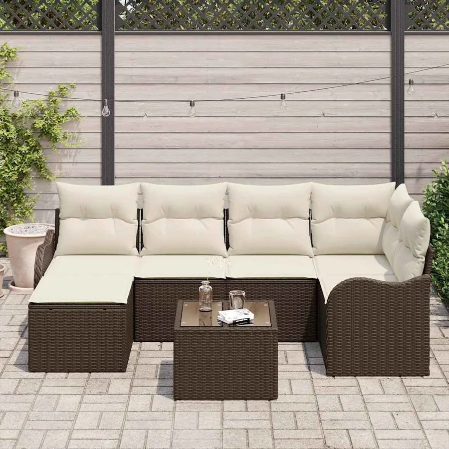 Ensemble de canapé de jardin 7 pcs Marron Poly rotin - 3