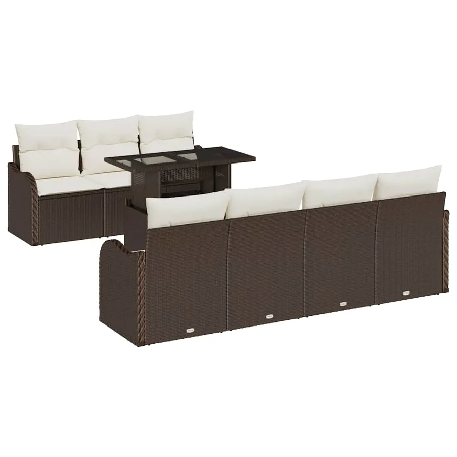 Ensemble de canapé de jardin 8 pcs Marron Poly rotin - 2