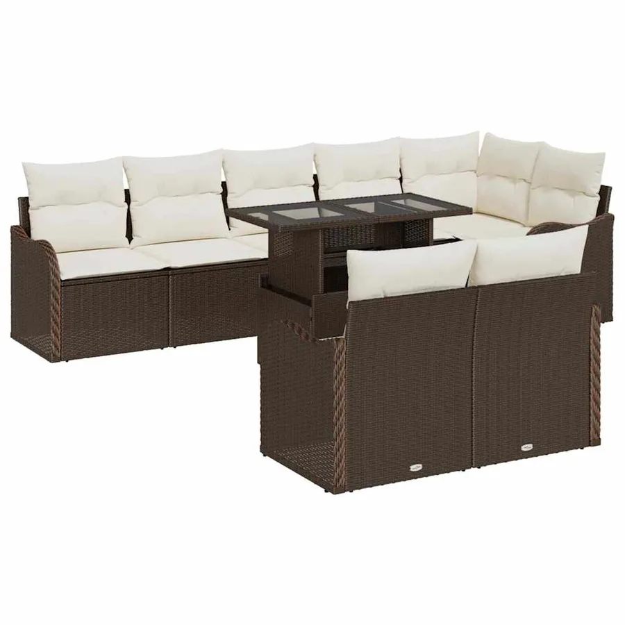 Ensemble salon avec coussin 9 pcs Marron Poly rotin - 2
