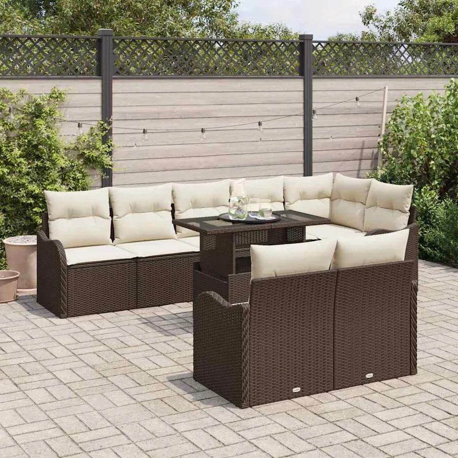 Ensemble salon avec coussin 9 pcs Marron Poly rotin - 3