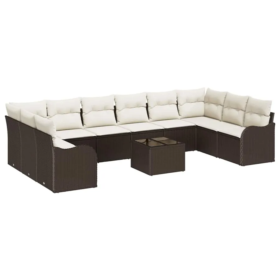 Ensemble de canapé de jardin 11 pcs Marron et blanc polyrotin - 2