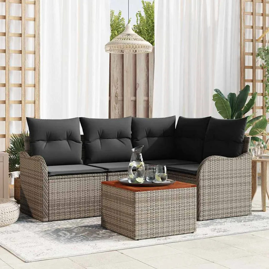 Ensemble de canapé de jardin avec coussin 5 pcs Gris polyrotin