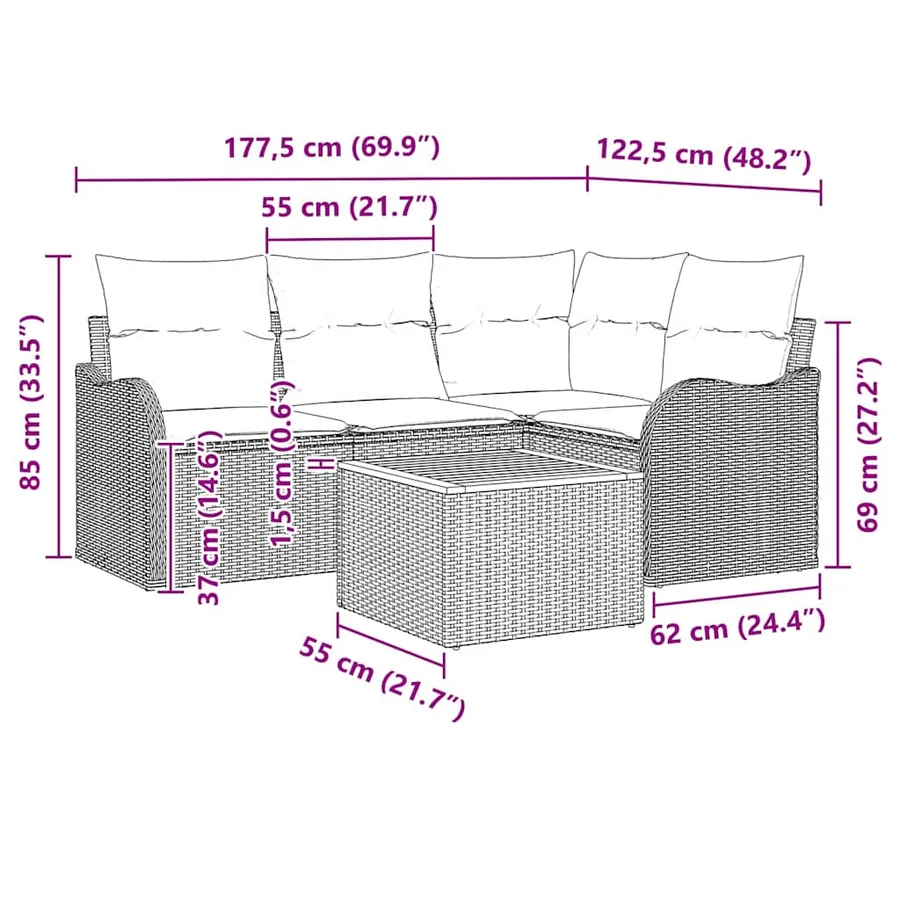 Ensemble de canapé de jardin avec coussin 5 pcs Gris polyrotin - 9