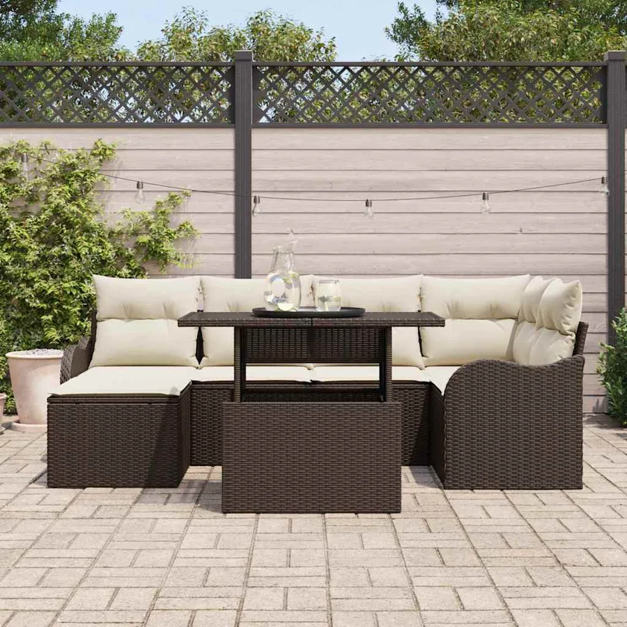 Ensemble de canapé de jardin 7 pcs Marron Poly rotin - 3