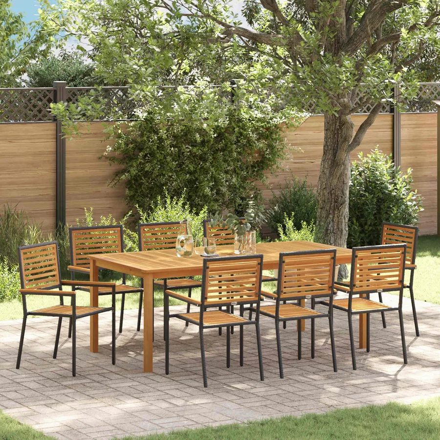 Ensemble de salle à manger pour jardin 9 pcs Noir