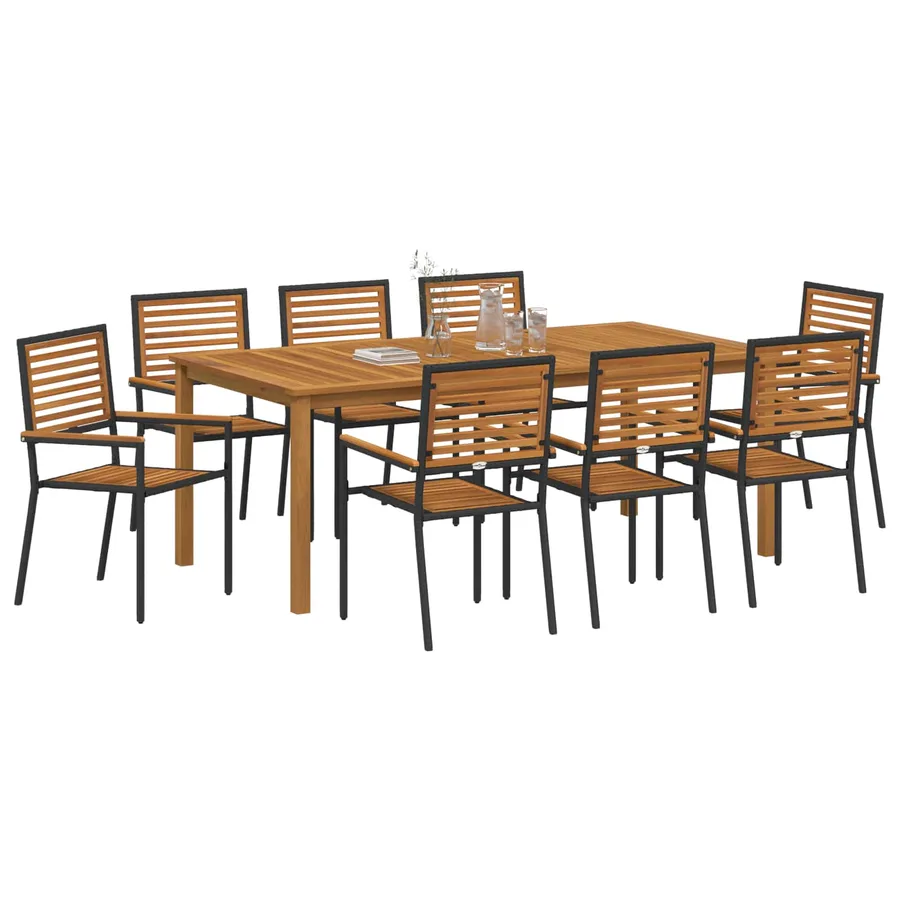 Ensemble de salle à manger pour jardin 9 pcs Noir - 3