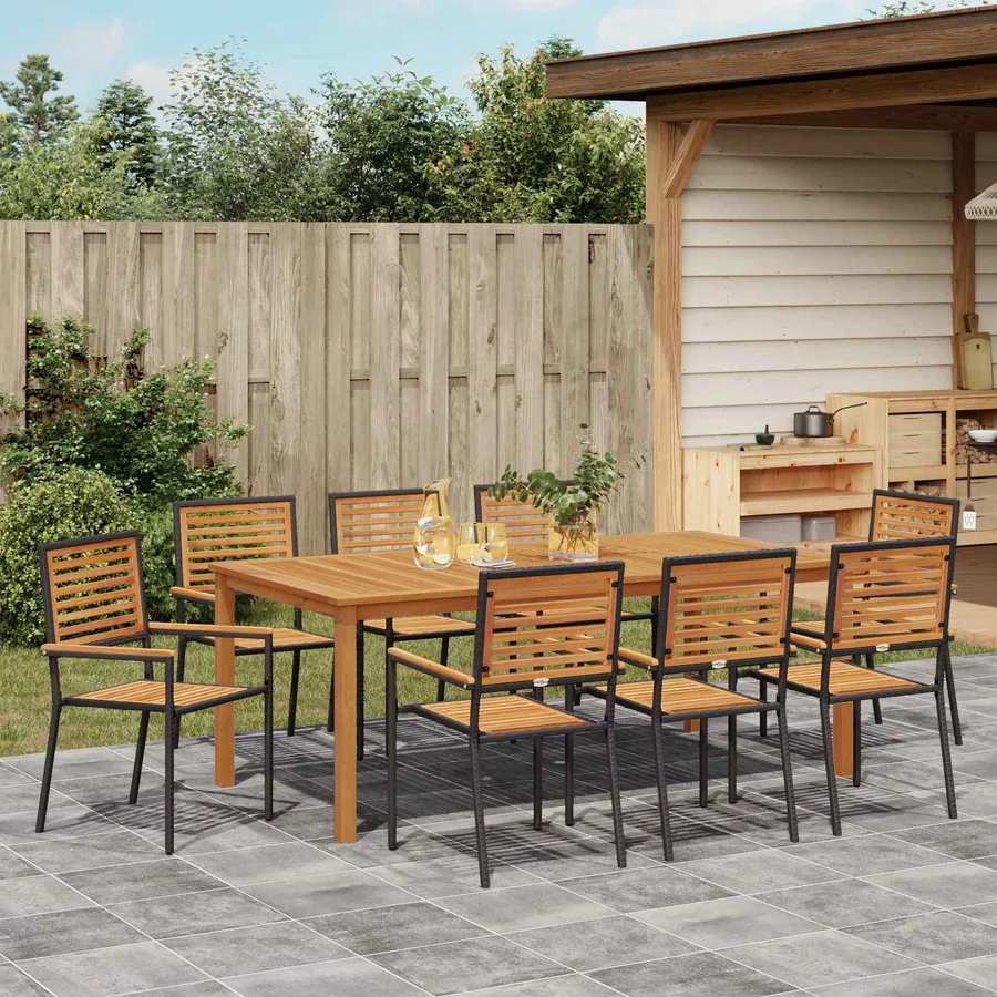 Ensemble de salle à manger pour jardin 9 pcs Noir - 4