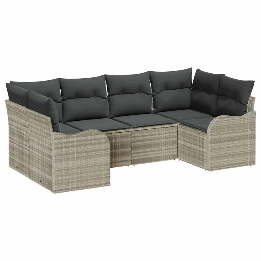 Ensemble de canapé de jardin 6 pcs Gris clair Poly rotin - 2