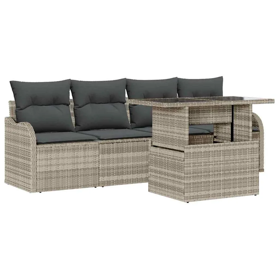 Ensemble de canapé de jardin 5 pcs Gris clair Poly rotin - 2