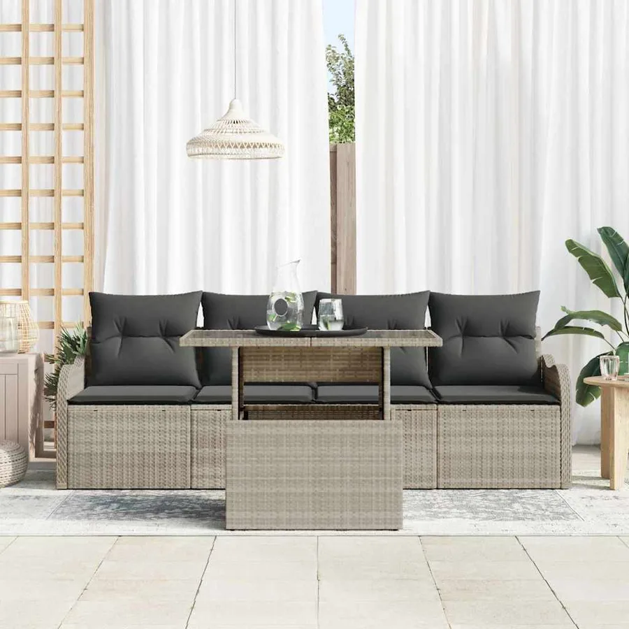 Ensemble de canapé de jardin 5 pcs Gris clair Poly rotin - 3