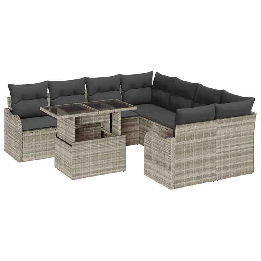 Ensemble de canapé de jardin 9 pcs Gris clair Poly rotin - 2