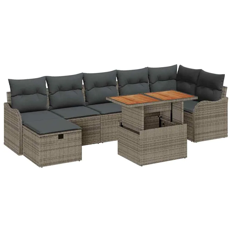 Ensemble de canapé de jardin avec coussin 8 pcs Gris polyrotin - 2