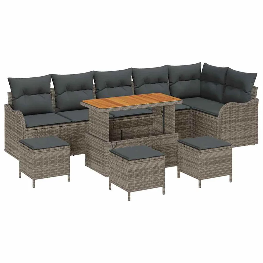 Ensemble de canapé de jardin avec coussin 10 pcs Gris polyrotin - 2