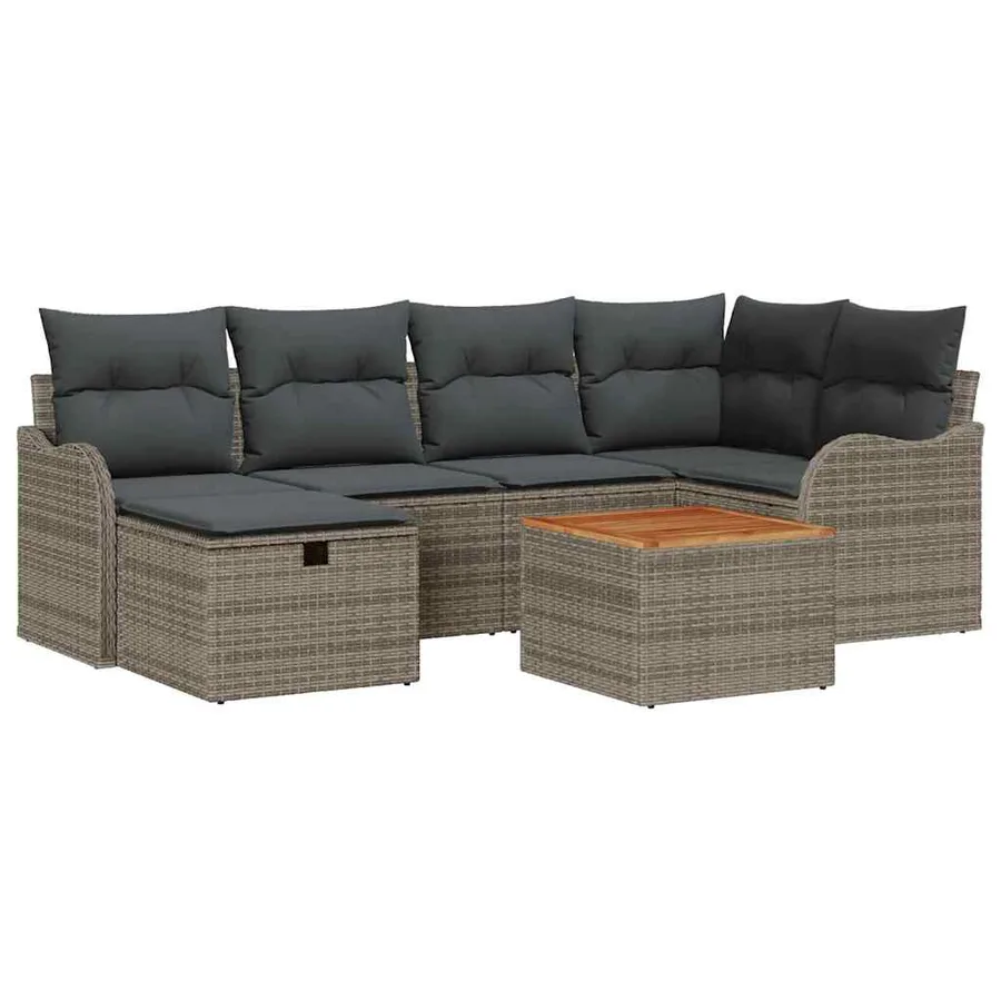 Ensemble de canapé de jardin avec coussin 7 pcs Gris polyrotin - 2