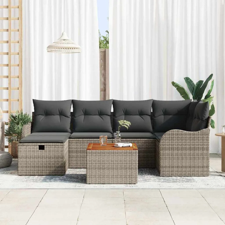 Ensemble de canapé de jardin avec coussin 7 pcs Gris polyrotin - 3