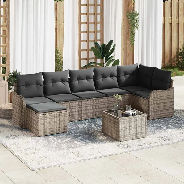 Ensemble de canapé de jardin 8 pcs Gris polyrotin