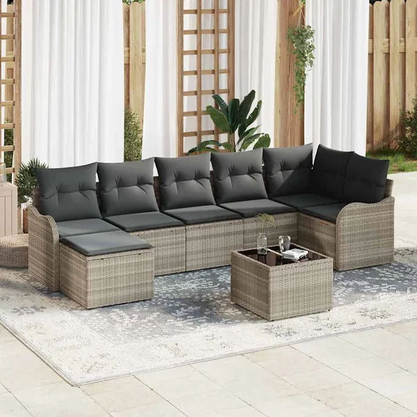 Ensemble de canapé de jardin Gris clair polyrotin