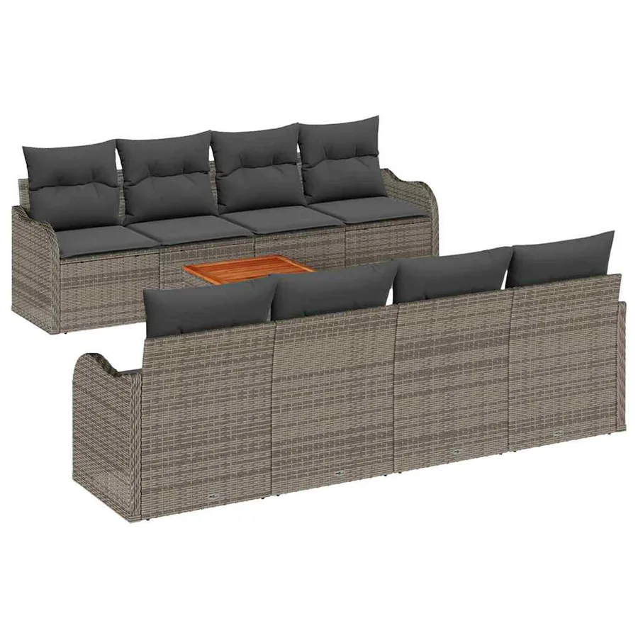 Ensemble de canapé de jardin avec coussin 9 pcs Gris polyrotin - 2
